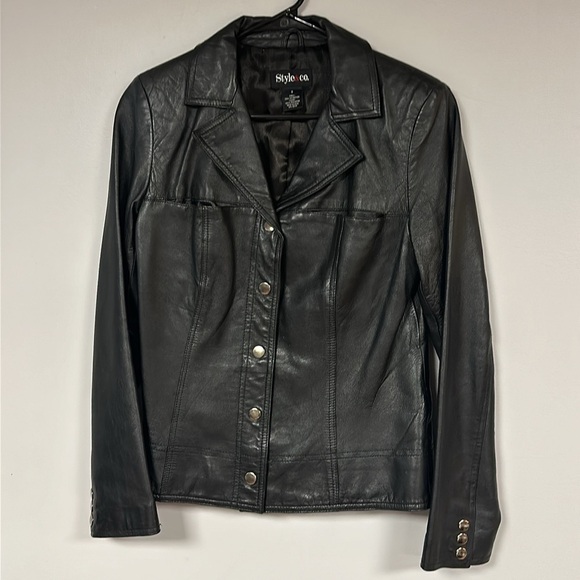 Beautifully Detailed Black Style & Co Genuine  Leather  Jacket, snap closures, S - Picture 1 of 9